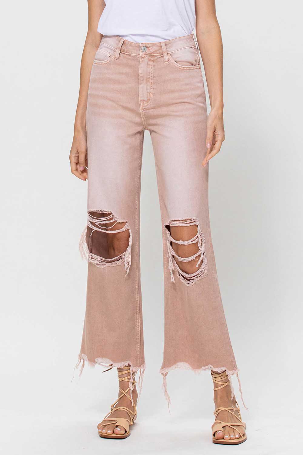 Vintage Cropped Flare Jeans - Dusty Rose