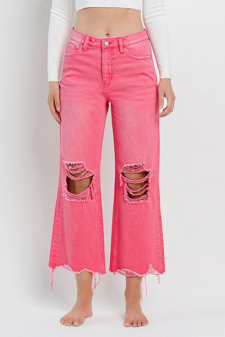 Vintage Cropped Flare Jeans - Hot Pink