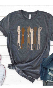 Sign Language Be Kind Graphic Tee - Charcoal - 3XL