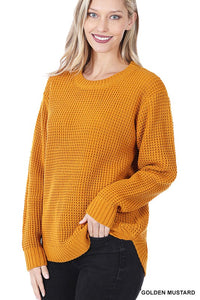 Katie Waffle Sweater in Mustard -- SMALL