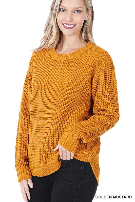 Katie Waffle Sweater in Mustard