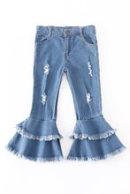 Girls Layered Frayed Double Bell Jeans -- 12M