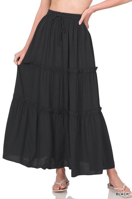Tiered Ruffle Maxi Skirt - Black