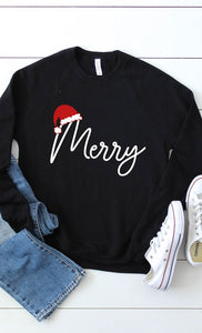 Merry Santa Hat Graphic Sweatshirt (S-XL)