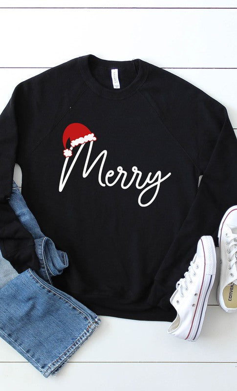 Merry Santa Hat Graphic Sweatshirt (S-XL)