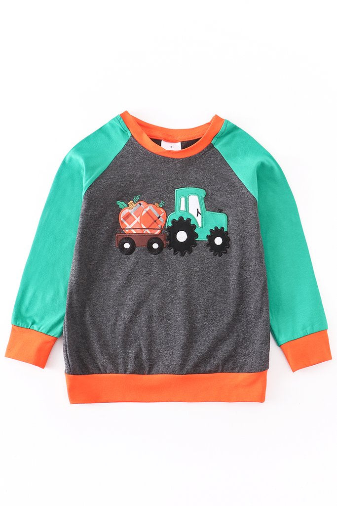 Pumpkin Train Applique Raglan Shirt