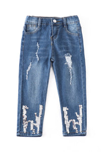Kids Silver Sequin Denim Jeans