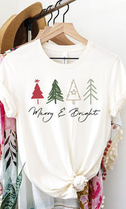 Red & Green Merry & Bright Graphic Tee -- SMALL
