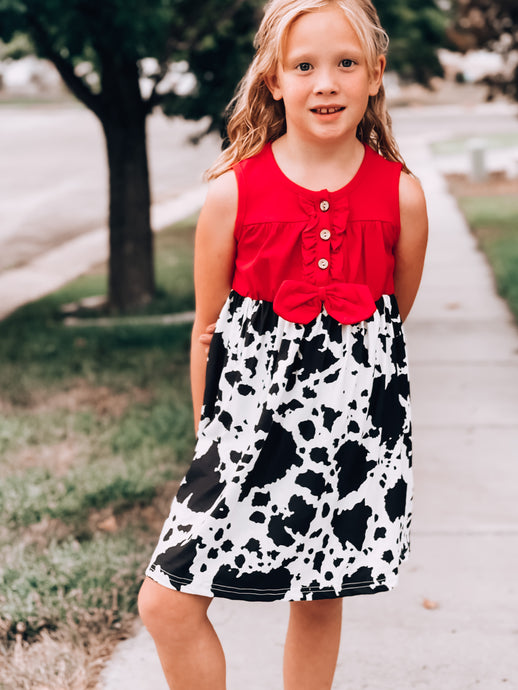 Red Cow Print Button Down Dress
