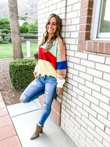 Commitment Frayed Sweater - Colorblock