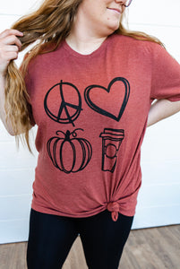 Peace, Love, Pumpkin Spice Graphic Tee - Small