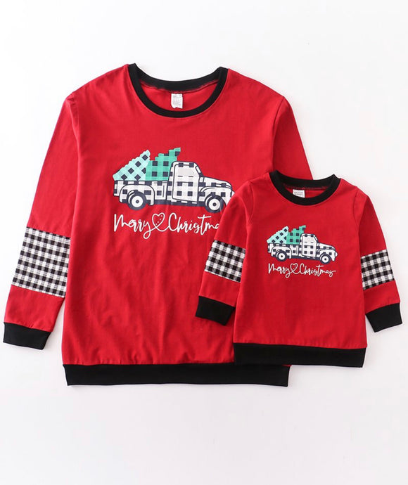 Mommy & Me Plaid Christmas Truck Top