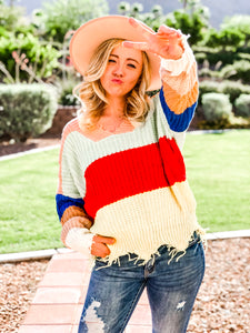 Commitment Frayed Sweater - Colorblock