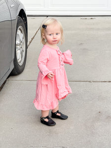 Girls Pink Ruffle Button Up Dress