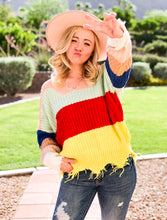 Commitment Frayed Sweater - Colorblock