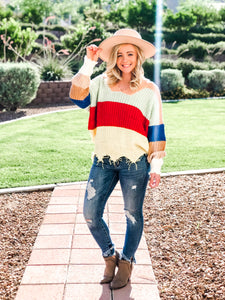Commitment Frayed Sweater - Colorblock