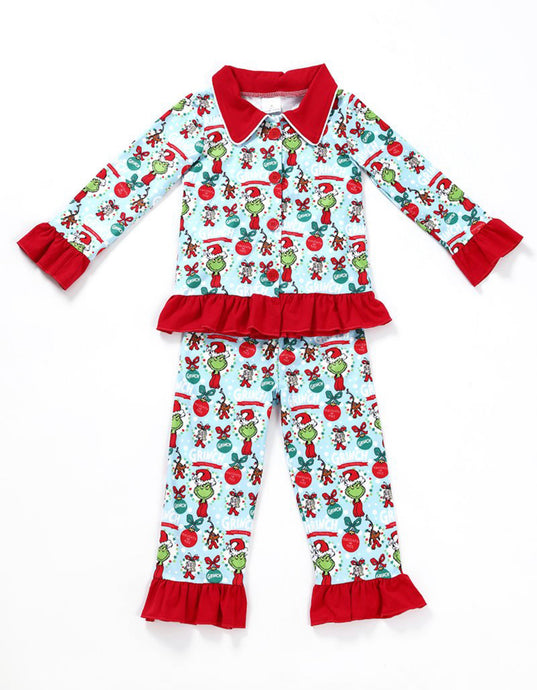 Grinch Ruffle Pajama Set