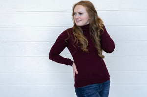 Long Sleeve Ribbed Turtle Neck in Deep Red
