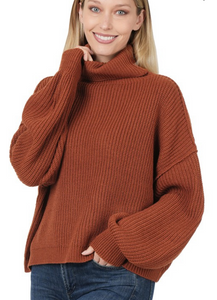 Oversized Cropped Sweater - Rust