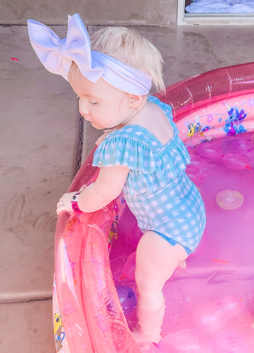 Kids Ruffle Around Plaid Swimsuit - Mint