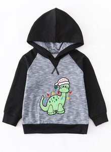 Black Dinosour Christmas Light Hoodie