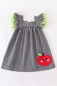 Girls Plaid Pom Pom Apple Dress