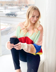 Commitment Frayed Sweater - Colorblock
