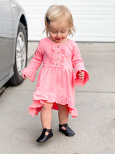 Girls Pink Ruffle Button Up Dress