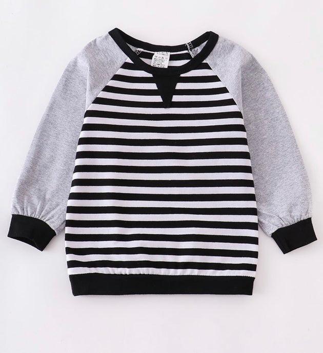 Black Grey Striped Kids Shirt
