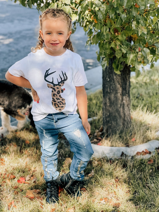 Kids Leopard Reindeer Graphic Tee