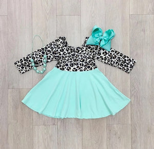 Mint Leopard Twirl Dress
